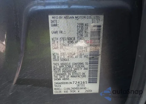 2018 Nissan Frontier Sv z USA, uszkodzony, nr VIN 1N6AD0ERXJN724165